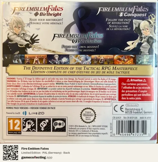 Fire Emblem Fates Nintendo 3DS, Germany box back