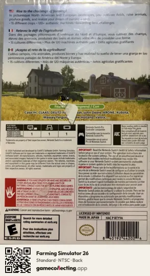 Farming Simulator 26 Nintendo Switch, NTSC box back