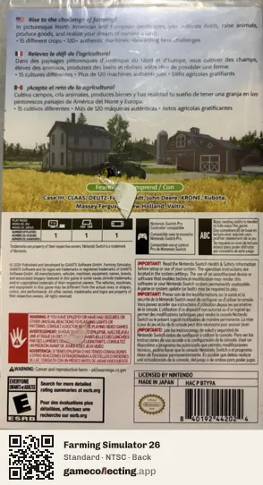 Farming Simulator 26 Nintendo Switch, NTSC box back