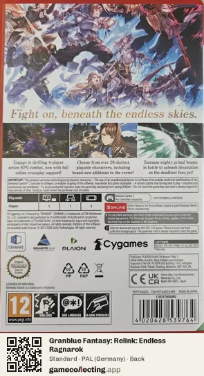 Granblue Fantasy: Relink: Endless Ragnarok Nintendo Switch 2, Germany box back