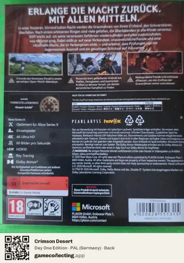 Crimson Desert Xbox Series X, Germany box back