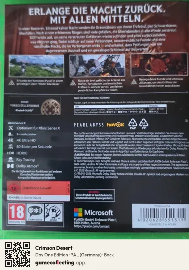 Crimson Desert Xbox Series X, Germany box back