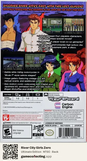 River City Girls Zero Nintendo Switch, NTSC box back