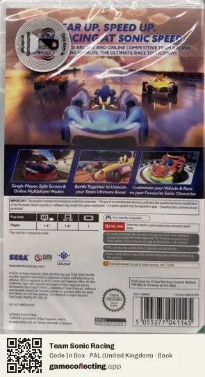 Team Sonic Racing Nintendo Switch, United Kingdom box back