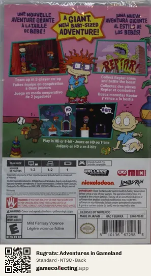 Rugrats: Adventures in Gameland Nintendo Switch, NTSC box back