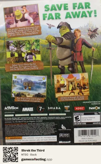 Shrek the Third Xbox 360, NTSC box back