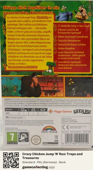 Crazy Chicken Jump 'N' Run: Traps and Treasures Nintendo Switch, Germany box back