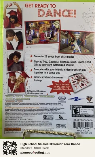 High School Musical 3: Senior Year Dance Xbox 360, NTSC box back