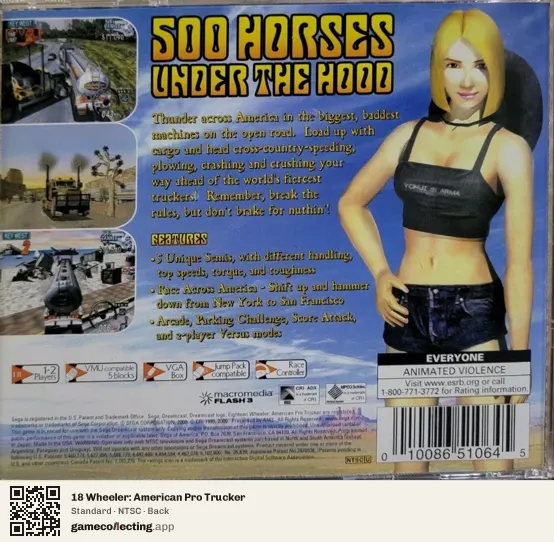 18 Wheeler: American Pro Trucker Sega Dreamcast, NTSC box back