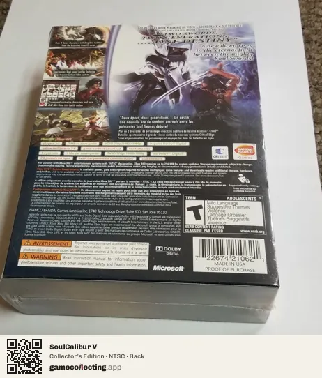 SoulCalibur V Xbox 360, NTSC box back