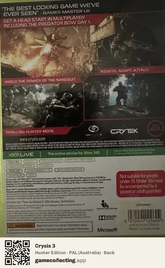 Crysis 3 Xbox 360, Australia box back