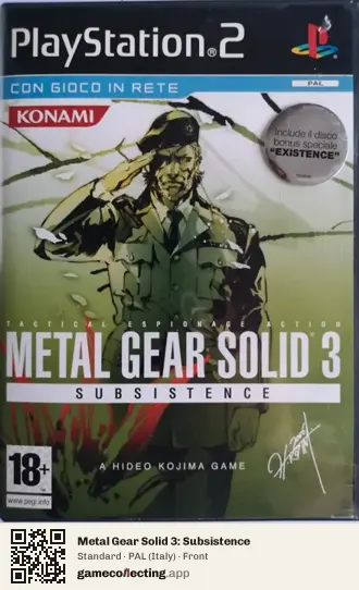 Metal Gear Solid 3: Subsistence PlayStation 2, Italy box front
