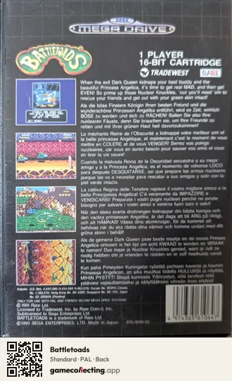 Battletoads Sega Mega Drive / Genesis, PAL box back