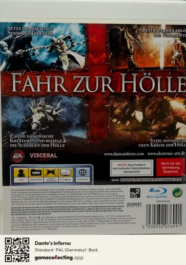Dante's Inferno PlayStation 3, Germany box back