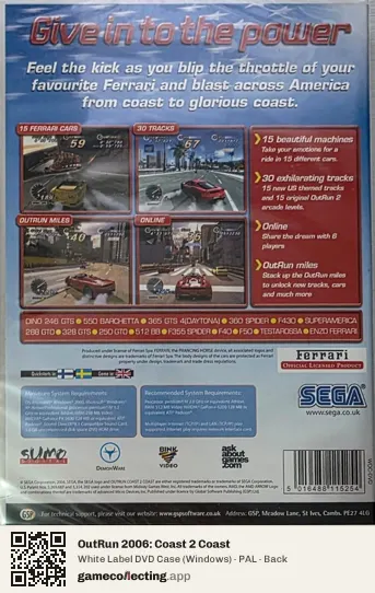 OutRun 2006: Coast 2 Coast Computer, PAL box back