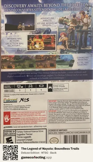 The Legend of Nayuta: Boundless Trails Nintendo Switch, NTSC box back