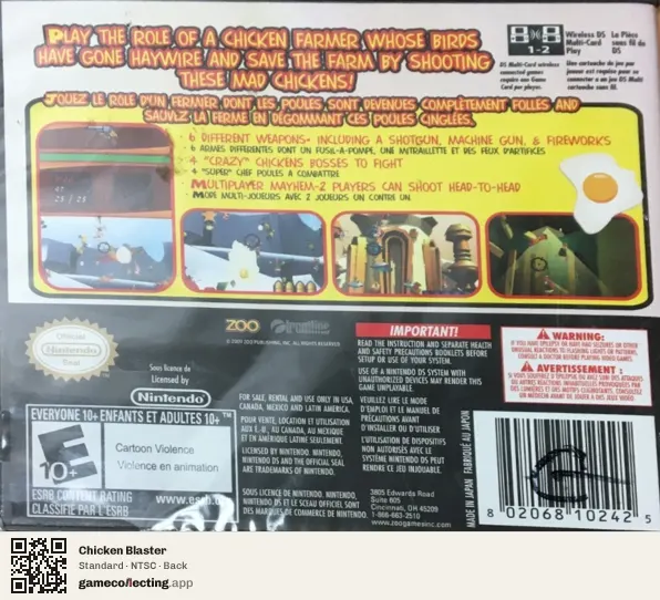 Chicken Blaster Nintendo DS, NTSC box back