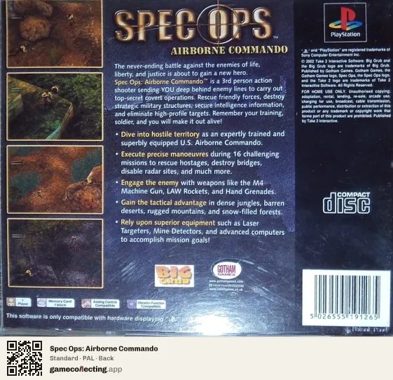 Spec Ops: Airborne Commando PlayStation, PAL box back