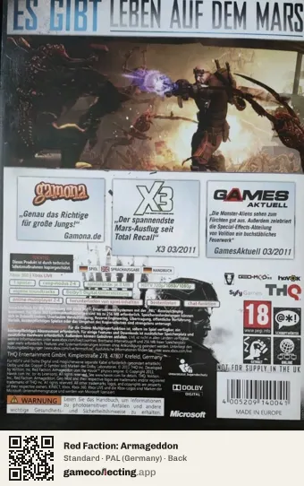 Red Faction: Armageddon Xbox 360, Germany box back