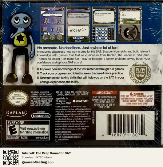 futureU: The Prep Game for SAT Nintendo DS, NTSC box back