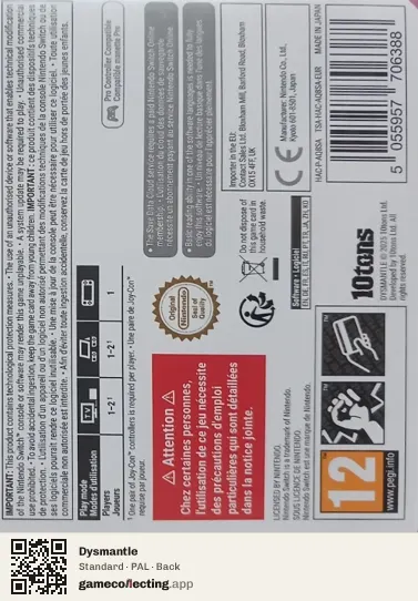 Dysmantle Nintendo Switch, PAL box back