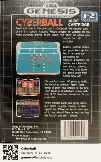 Cyberball Sega Mega Drive / Genesis, NTSC box back