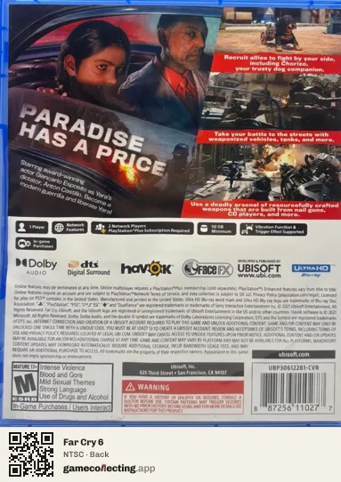 Far Cry 6 PlayStation 5, NTSC box back