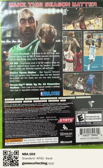 NBA 2K9 Xbox 360, NTSC box back