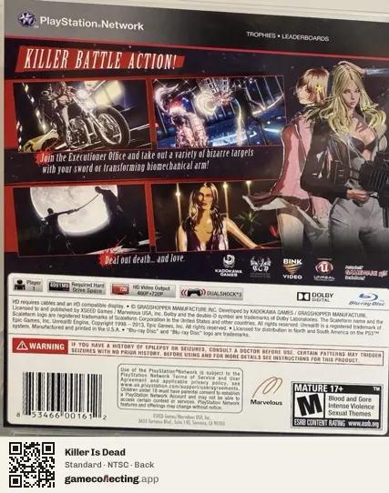 Killer Is Dead PlayStation 3, NTSC box back