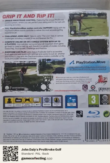 John Daly's ProStroke Golf PlayStation 3, PAL box back