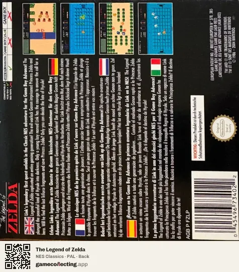 The Legend of Zelda Game Boy Advance, PAL box back