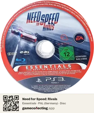 Need for Speed: Rivals PlayStation 3, PAL disc