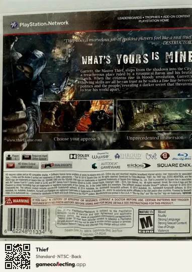 Thief PlayStation 3, NTSC box back