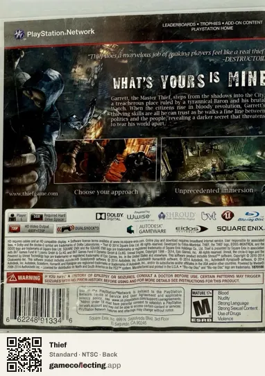 Thief PlayStation 3, NTSC box back
