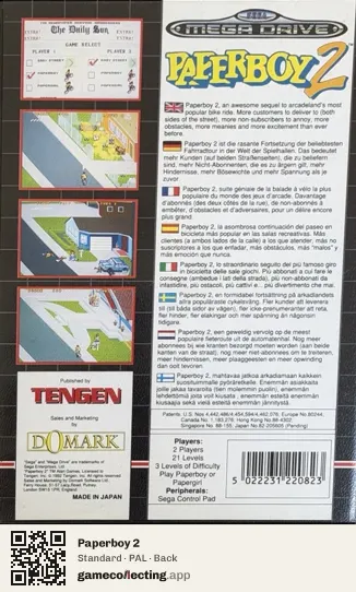 Paperboy 2 Sega Mega Drive / Genesis, PAL box back