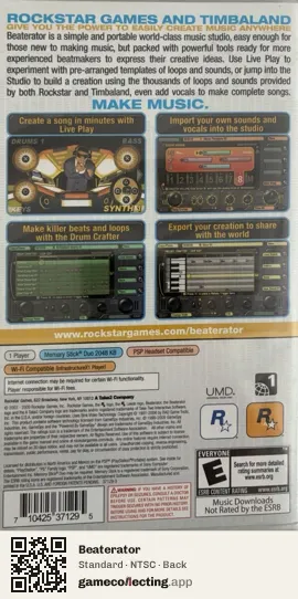 Beaterator PlayStation Portable, NTSC box back