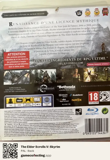 The Elder Scrolls V: Skyrim PlayStation 3, PAL box back