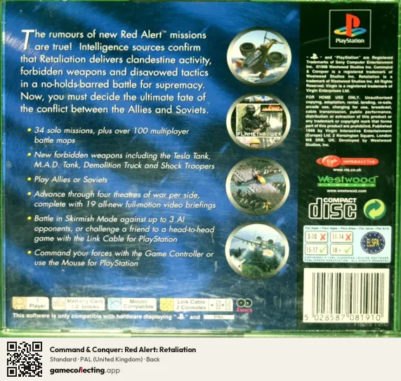 Command & Conquer: Red Alert: Retaliation PlayStation, United Kingdom box back
