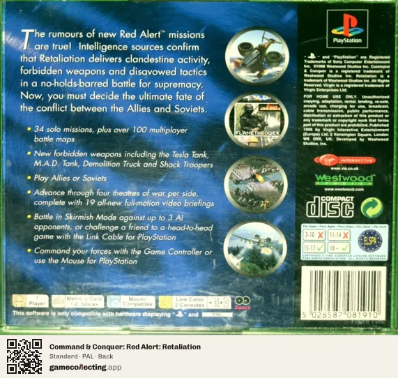 Command & Conquer: Red Alert: Retaliation PlayStation, PAL box back