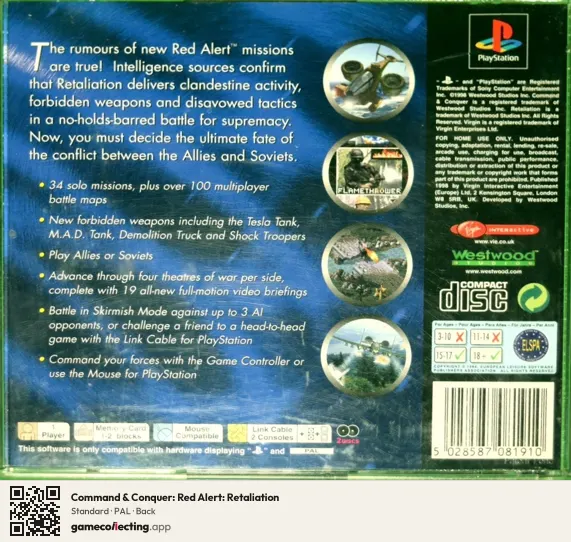 Command & Conquer: Red Alert: Retaliation PlayStation, PAL box back