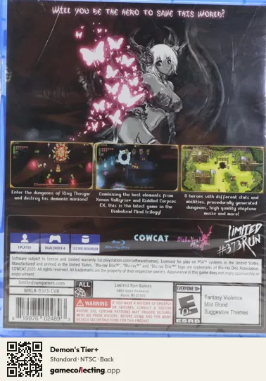 Demon's Tier+ PlayStation 4, NTSC box back