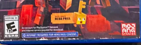 Minecraft Dungeons, the ESRB box on its front