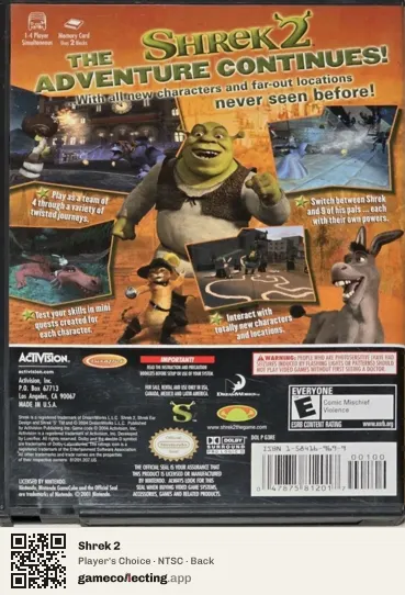 Shrek 2 Nintendo GameCube, NTSC box back