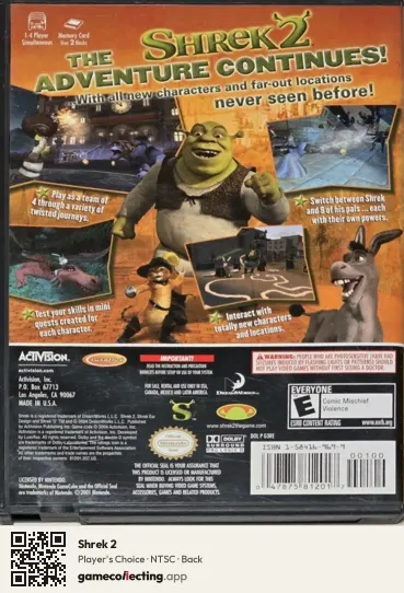 Shrek 2 Nintendo GameCube, NTSC box back