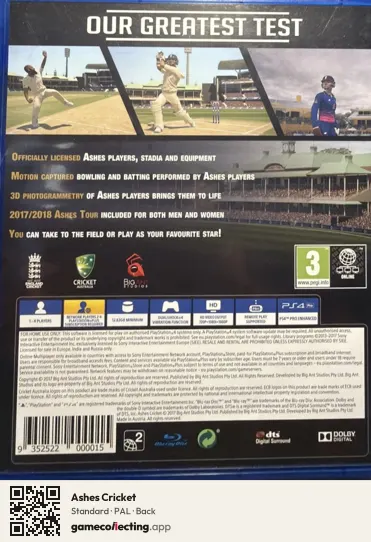 Ashes Cricket PlayStation 4, PAL box back