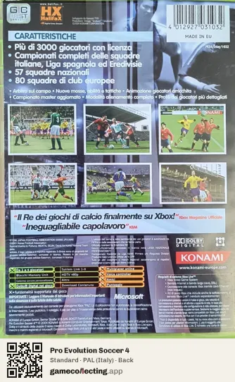 Pro Evolution Soccer 4 Xbox, Italy box back