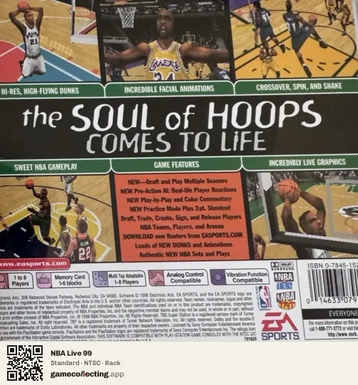 NBA Live 99 PlayStation, NTSC box back