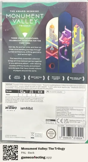Monument Valley: The Trilogy Nintendo Switch, PAL box back