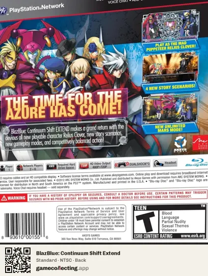 BlazBlue: Continuum Shift Extend PlayStation 3, NTSC box back