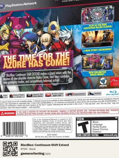 BlazBlue: Continuum Shift Extend PlayStation 3, NTSC box back